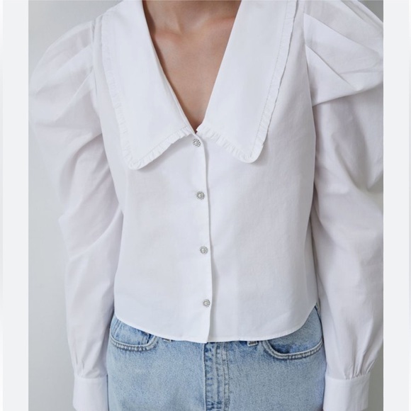 NWT Zara Blouse with Ruffled Collar - Picture 1 of 5
